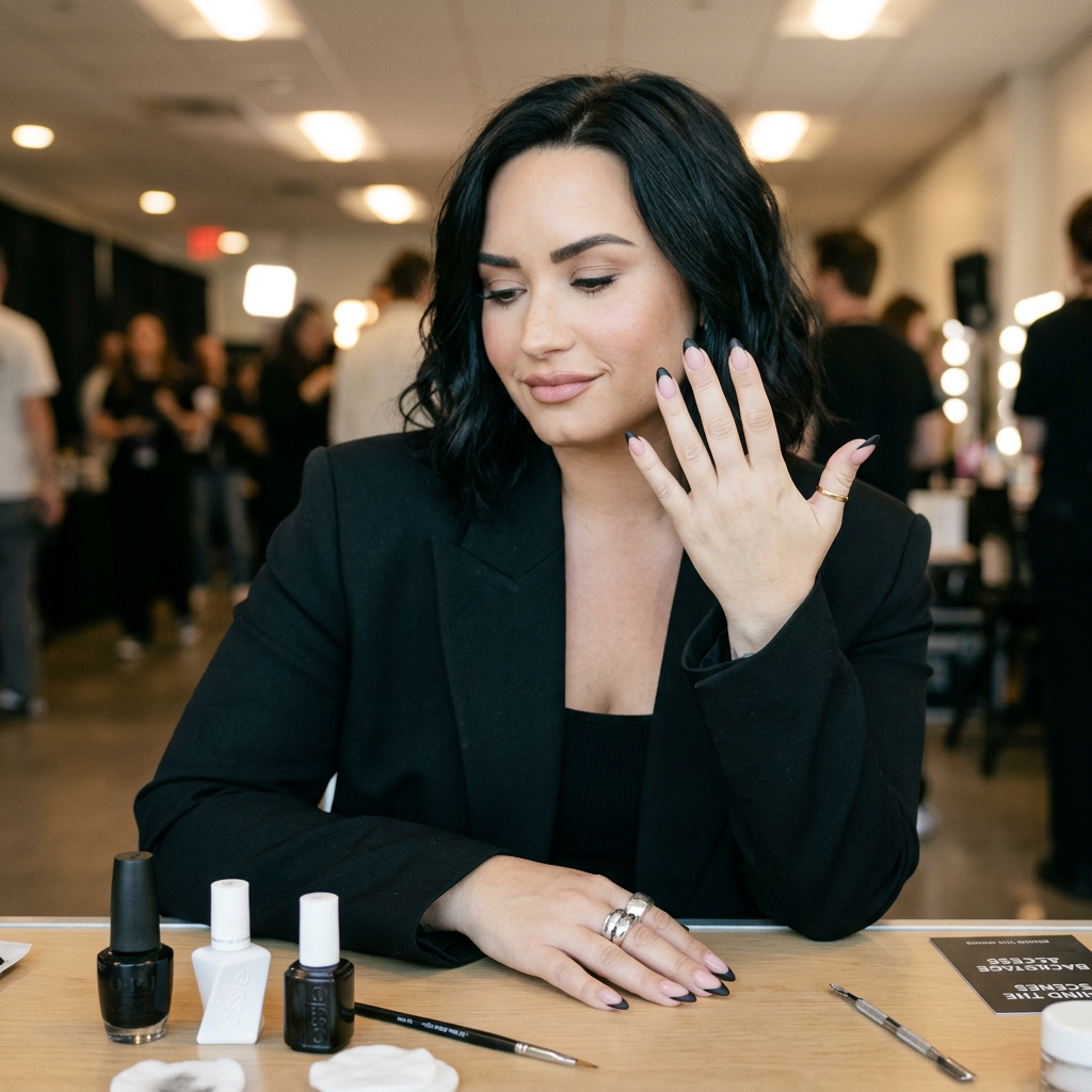 Чёрно-кончики французского маникюра Деми Ловато — идеальное количество бунта. Смотрите фотографии