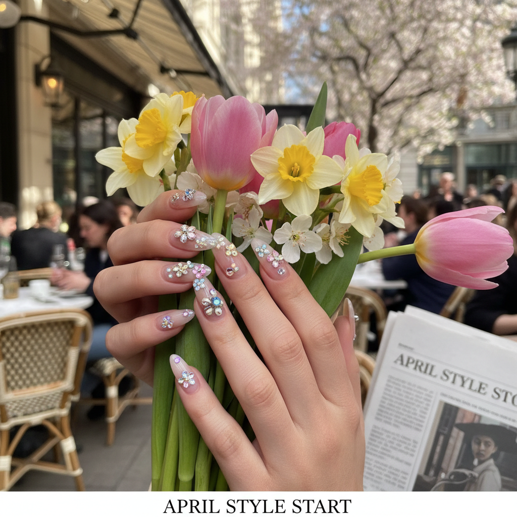 Ногти Кайли Дженнер с цветами из драгоценных камней сочетают два самых милых тренда маникюра весны — смотрите фото